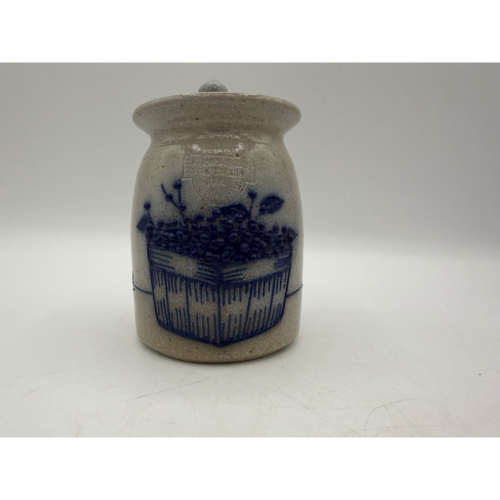 🫐 Salmon Falls Stoneware – Blueberry Basket-Sugar/Condiment Jar w/ Lid – 1992